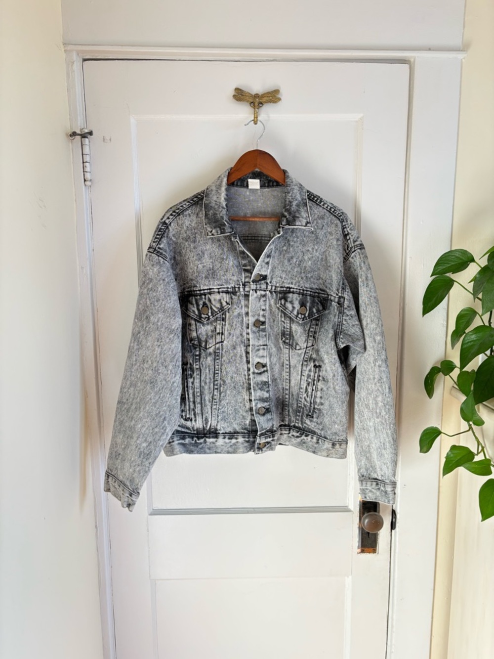 Vintage 90's Denim Black Acid Wash Trucker Jean Jacket  - Made in USA - XL